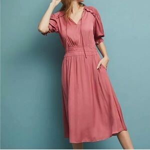Anthropologie Cape May Midi Dress Current Air Rose Pink Extra Large New With Tag